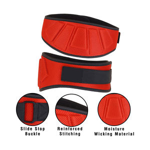 Ceinture de musculation réglable en néoprène respirant rouge à double boucle pour fitness, gym, entraînement de force, soutien lombaire professionnel - Product Image 4