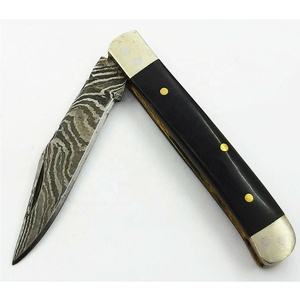Cuchillo de acero de Damasco con mango de hueso, doble hoja plegable, para camping y uso general, cuchillo de cuchillería plegable de doble hoja, venta al por mayor - Product Image 3