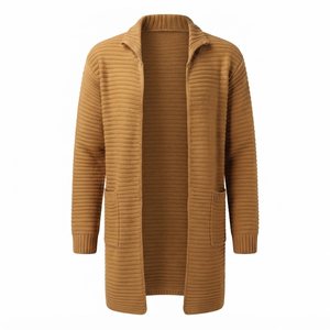 <b>Men's</b> Long Sleeve Knitted <b>Cardigan</b> Solid Color <b>Shawl</b> Collar Pockets Acrylic Winter Wear - Product Image 1