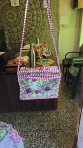 Bolsa de Compras de Verano Ligera de Algodón Ecológico de Color Sólido, Bolsa de Mano Acolchada con Estampado Artesanal, Bolsas con Cierre y Bolsillo Práctico - Product Image 4
