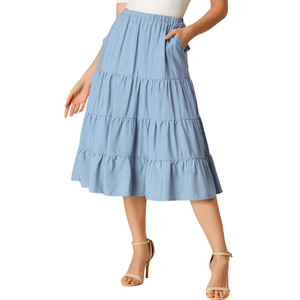 Falda acampanada ligera de cintura alta para mujer, talla grande, línea A, cinturón elástico, transpirable, sostenible, informal para exteriores, venta al por mayor - Product Image 5