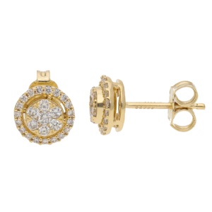 Boucles d'oreilles clous luxueuses en or 14 carats plaqué rhodium, diamants naturels 0,48 carat au total, 2,15 g, design symétrique, cadeau pour femme, fête, mariage - Product Image 1
