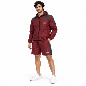 Unisex Maroon Windbreaker Tracksuit Hooded Full Sleeve Quick Dry Polyester/Cotton Sportswear Set <b>Lightweight</b> Summer Eco-Friendly - Product Image 1