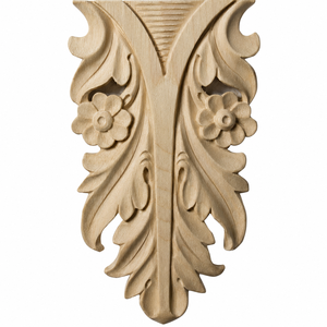 Aplique Decorativo de Madera Maciza de Caucho con Grabado Floral de Acanthus para Gabinetes de Cocina e Islas - Product Image 1
