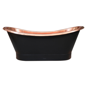 Bañera de Cobre Hecha a Mano con Tapa Enrollable, Interior de Cobre Pulido, Exterior Negro, Bañera de Lujo Independiente para el Hogar, Baño y Spa - Product Image 1