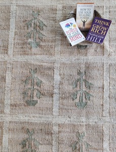Handwoven Natural Jute Kilim Area <b>Rug</b> with Green Floral Grid Pattern Eco-Friendly Medium Pile Carpet for Living Room - Product Image 2