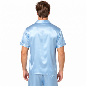 Chemise en satin de soie pour homme Regal Three LLC, manches courtes, col rabattu, boutonnée, coupe confortable, vêtement de nuit, haut boutonné - Product Image 3