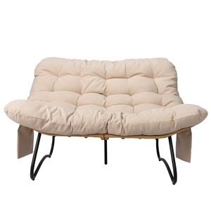 Sofá de Jardín de Mimbre Curvo de 2 Plazas, 133 x 94 x 87 cm, con Bolsillos para Revistas y Cojín Beige - Product Image 1