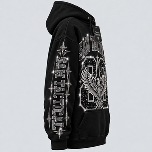 Sudadera con Capucha Negra para Hombre Sam Tactical, con Estampado de Letras con Pedrería, Estilo Hip Hop, Precio al por Mayor, OEM, Precio Económico, Personalización - Product Image 2