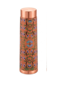 Handcrafted 100% Pure Copper Copper Water Bottle <b>Floral</b> Design Portable Travel Drinkware With Lid - Product Image 4