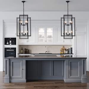 Lampadario Moderno a 8 Luci da 18\" con Struttura Geometrica Nera in Metallo Industriale, Luce Sospesa Regolabile per Soggiorno e Sala da Pranzo - Product Image 4