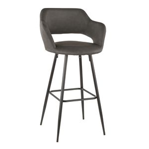 Juego de 2 taburetes de bar contemporáneos Margarite de metal negro y piel sintética gris - Product Image 2