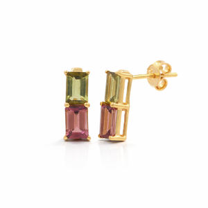 ต่างหูแบบติดหูทรงแปดเหลี่ยมประดับทัวร์มาลีนหลากสีจาก Ishime Jewels ชุบทองคำขาว 1 ไมครอน ดีไซน์หรูหราทรงเรขาคณิต - Product Image 1