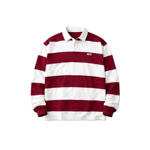 Camisetas de manga larga para hombre con rayas desgastadas, estilo rugby, de algodón grueso, corte holgado, producción en masa - Product Image 4