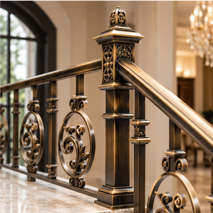 Rampe en bronze classique avec poteaux décoratifs et balustres ovales à volutes, main courante et balustrade en métal - Product Image 3