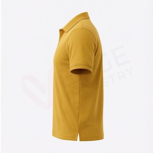 Polo à manches courtes pour homme, jaune moutarde, tricoté, uni, décontracté, coupe classique, boutons - Product Image 3