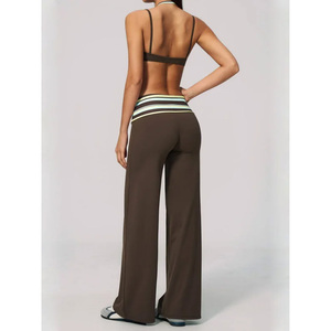Contrast Waistband <b>Wide</b> <b>Leg</b> <b>Yoga</b> Leggings Printed Full Length <b>Pants</b> Four Way Stretch Women's Trousers - Product Image 4