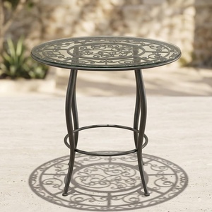 <b>Garden</b> Table Glass Top Iron Frame Traditional Design Rust-Resistant Weather-Resistant Eco-Friendly 4-Seater Outdoor Furniture - Product Image 4