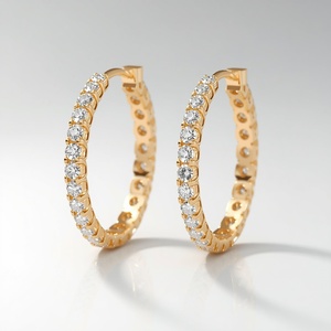 Elegant 9K Solid Gold Eternity Hoop <b>Earrings</b> with Lab Grown Diamonds <b>Fine</b> Jewelry for Women OEM Custom Jewelry - Product Image 2
