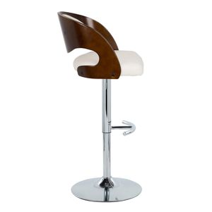 Tabouret de bar réglable Pino Mid Century Modern avec base pivotante en métal chromé, bois de cerisier, simili cuir blanc et pieds en T arrondis - Product Image 3