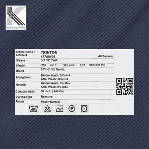 Tissu Chino en Coton et Spandex 97% Coton 3% Spandex 250gsm Finition Pêche Sergé Extensible pour Pantalons Homme Vente en Gros OEM - Product Image 4