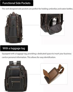 OEM Custom <b>Men</b> Vintage <b>Leather</b> Laptop <b>Backpack</b> 24L Hiking Travel <b>Backpack</b> - Product Image 6