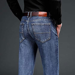 Men's Pencil <b>Jeans</b> Breathable Washed Mid Denim <b>Button</b> <b>Fly</b> Pants Pockets Spring Casual OEM Wholesale Bulk Custom Logo Men - Product Image 5