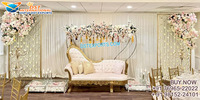 Mur de bougies de scène de réception de luxe, style boîte exclusif, cadres métalliques dorés, avec canapé de mariage, prix d'usine, vente en gros, USA