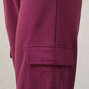 Pantalones Cargo Morados para Mujer, Cintura Media, Corte Holgado, Largos, Color Sólido, Estilo Casual, Bolsillos Laterales, Cierre con Cordón, Forro Polar - Product Image 5
