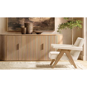 Modern Scandinavian <b>Sideboard</b> Solid Teak Natural Finish Fluted Door <b>Storage</b> Curved Edge Minimalist Cabinet Living Room - Product Image 6