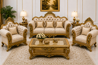 Juego de Muebles de Lujo para Sala de Estar, Inspirado en Palacios, Tallado Moderno en Madera de Teca, con Sofá y Mesa de Centro en Blanco Dorado Premium