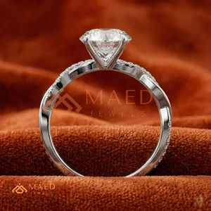 925 Sterling <b>Silver</b> Round Cut Moissanite/Diamond Engagement <b>Ring</b> for Women, Twisted Pave Diamond Band <b>Solitaire</b> <b>Ring</b> - Product Image 3