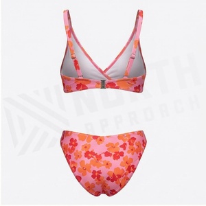 Ensemble de bikini imprimé floral pour femme, décolleté plongeant torsadé sur le devant, en Spandex et Polyester, maillot de bain deux pièces, coupe classique, bas string - Product Image 2