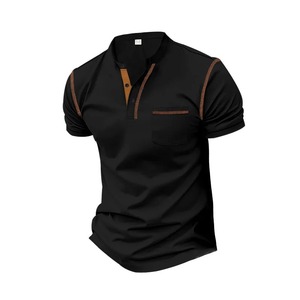 Men's White Short Sleeve for Shirt Pocket Brown Trim Casual Knitted Solid Design Regular Fit 100% Polyester Anti-Wrinkle Front - Product Image 2