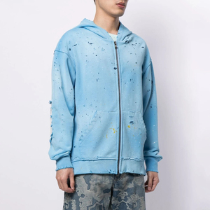 Sudadera con Capucha Oversize para Hombre, Azul Claro con Estampado, Bolsillos, Corte Regular, Informal, 100% Algodón Ecológico, Ropa Urbana de Invierno - Product Image 1