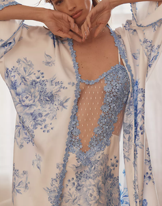 Robe de chambre sexy en dentelle, satin imprimé, pyjama d'été personnalisé pour <span class=keywords><strong>femme</strong></span>, ensemble de vêtements d'intérieur - Product Image 5