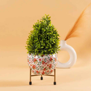 Pot de plante blanc avec support en métal, jardinière décorative blanche, porte-plante moderne en métal pour l'intérieur, l'extérieur, la maison, le jardin - Product Image 1