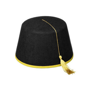 Sombrero Fez Shriner Negro con Borlas, Bordado a Mano en Fieltro Rojo, Clásico, Color Granate, Precio Económico en Venta - Product Image 1