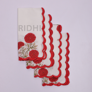 Serviettes en coton imprimées à la main Ridhi, motif floral Buta rouge, avec broderie, réutilisables pour les mariages, les restaurants et les hôtels - Product Image 2