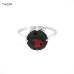 Authentic Mozambique <b>Garnet</b> 9x11mm Round Faceted Cut Solitaire <b>Ring</b> in 925 Sterling <b>Silver</b> Wedding Engagement <b>Ring</b> - Product Image 1