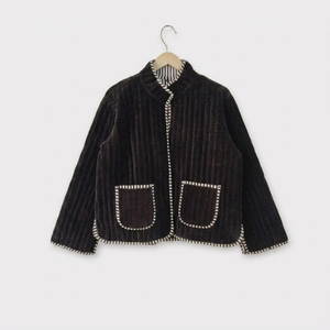 เสื้อแจ็คเก็ตผ้าควิลท์สีพื้น ผ้าฝ้ายยั่งยืน เย็บเรียบง่าย ทำมือ ใส่ได้สองด้าน สไตล์มินิมอล โบโฮ เสื้อคลุมผู้หญิง - Product Image 1