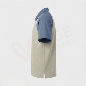 เสื้อโปโลชายสีเบจ-น้ำเงิน แขนสั้น พิมพ์ลายการ์ตูนหมีเท็ดดี้ ซิปหน้า สไตล์ลำลอง ผ้าฝ้ายถัก - Product Image 4
