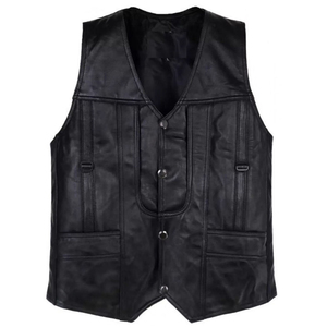Premium <b>Men's</b> PU <b>Leather</b> <b>Vest</b> V-Neck Single Breasted Button Closure Solid Color Moto Style Outerwear Autumn Wear Eco-Friendly - Product Image 4
