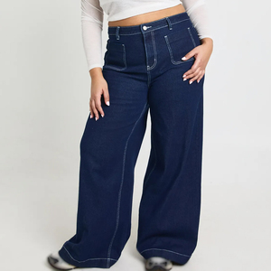 Jeans de mezclilla rectos de cintura media para mujer, elásticos, transpirables, de algodón, con lazo, producción de fábrica, exportación al por mayor - Product Image 1