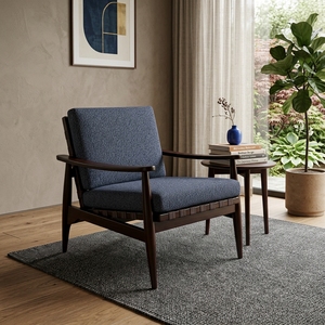 Fauteuil Sina en bois de mahogany massif, style moderne pour salon, avec sangles et coussins, utilisation hôtelière, aucun assemblage requis - Product Image 6