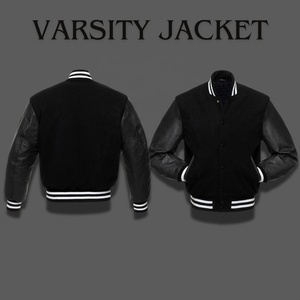 Chaqueta universitaria blanca y negra Chaqueta universitaria lisa con mangas en contraste, perfecta para logotipos personalizados - Product Image 4