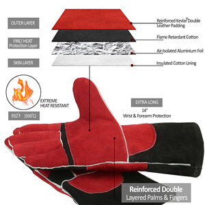 Top Quality Leather Heat Resistant Fireproof Stitching Welder Work <b>Gloves</b> Custom Logo Heavy Duty 14 Inches Welding Safety <b>Gloves</b> - Product Image 2