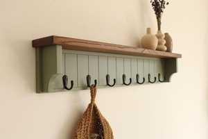 <b>Wooden</b> Wall Mounted Coat Rack with <b>Shelf</b> <b>Rustic</b> Entryway Hook Organizer Hallway Storage Holder - Product Image 2
