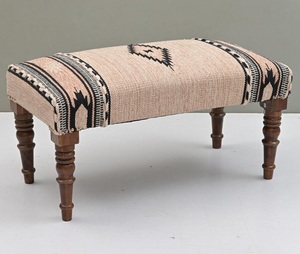 Handmade Jute Rug <b>Bench</b> Kilim Upholstered Ottoman Made From Solid <b>Wood</b> Entryway <b>Bench</b> Rustic Footstool Seating for Home Decor - Product Image 1