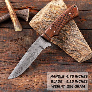 Cuchillo Nórdico Forjado a Mano de Acero de Damasco con Hoja Fija, Punta Caída, para Desollar, con Funda, Personalizado OEM, Espiga Completa, para Caza y Camping - Product Image 2